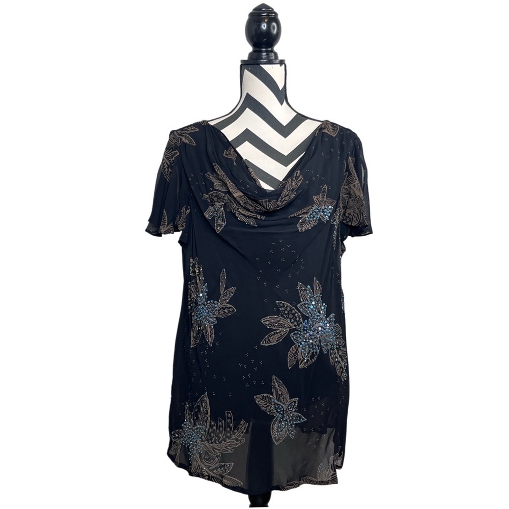 Vintage Beaded Whimsigoth Y2k Dark Floral Sz 22WP Whimsical Evening Blouse